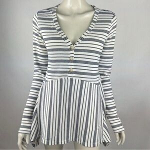 Maeve Striped V-Neck Tunic in Black and White